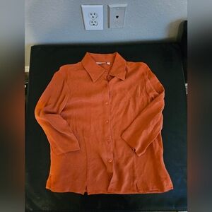 100% Silk Women's Orange/coral Button-Up Blouse